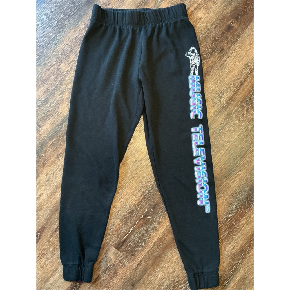 MTV Music Television Joggers Black Holographic Graphic Sweatpant Small Men Women